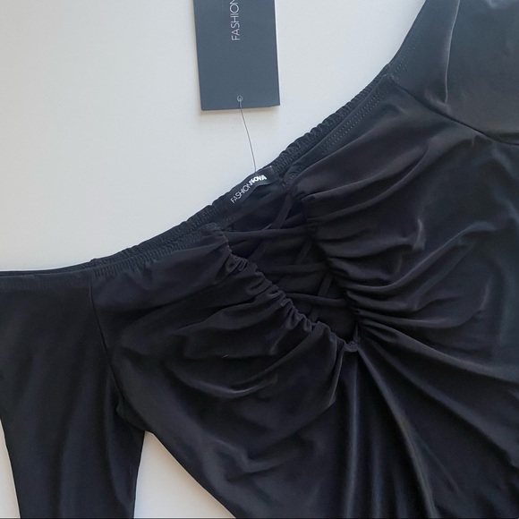 NWT Black Behati Ruched Off Shoulder Mini Dress - Picture 8 of 8